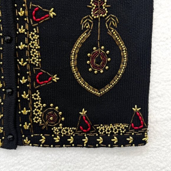 VTG Beaded Sweater Vest Christmas Holiday Teachercore Grandma Womens Black S* - Picture 7 of 15
